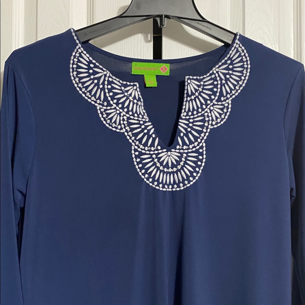 Island Republic Blue tunic top shirt Resort Beach Wear size LARGE - Picture 2 of 9